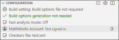 Polyspace as You Code Configuration pane in the Visual Studio Code sidebar.