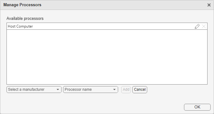 Manage Processors window