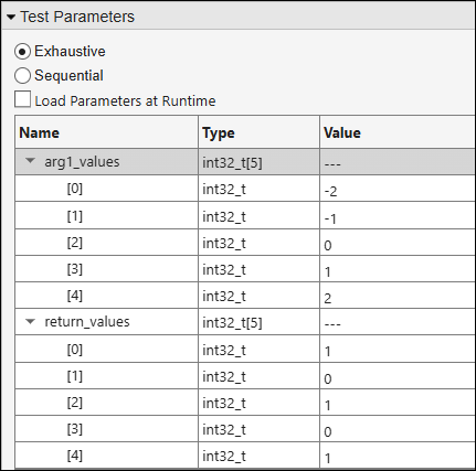 Entering values of test assessment parameter