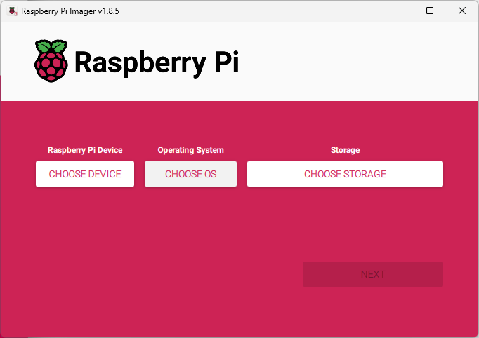Raspberry Pi Imager app window