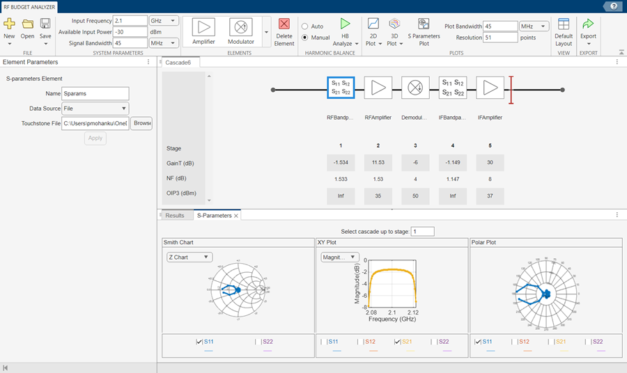 RF Budget Analyzer app