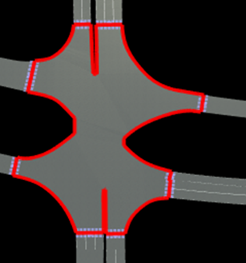 RoadRunner scene built using Scene Builder Tool with Preserve Junction Shape option toggled On