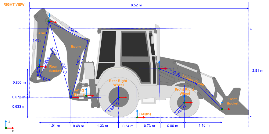 Backhoe vehicle side view