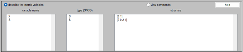 Portion of LMI Editor showing "variable name", "type (S/R/G)", and "structure" fields with the values given above