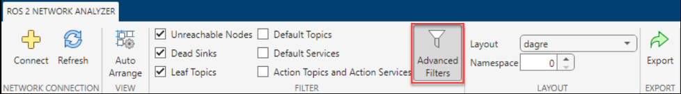 ROS 2 Network Analyzer Advanced Filters option