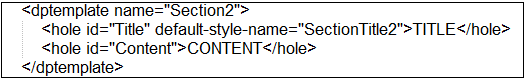HTML Section2 Template, which specifies Title and Content holes