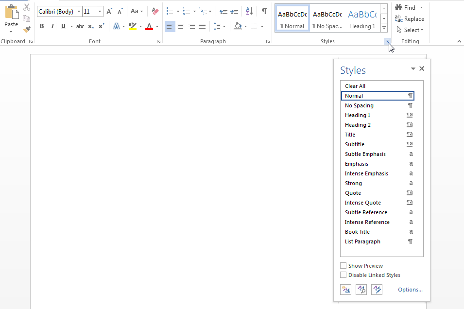 how to open style pane in word 2013