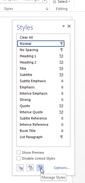 where is the styles pane in word 2013