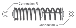 Diagram of a shock absorber with port R at the opposite end of port C.