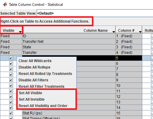 Visualizing columns with table column control.