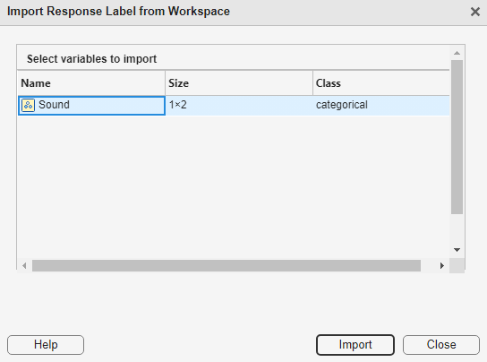 Import Response Labels from Workspace dialog box