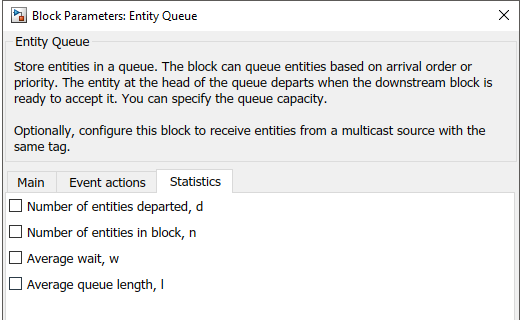 Entity Queue block window that displays supported statistics