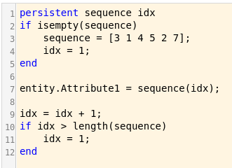 Event action code typed in a window with numbered lines.