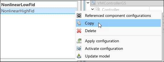 Configurations pane shows the copy option in the context menu and shows the copied configuration.