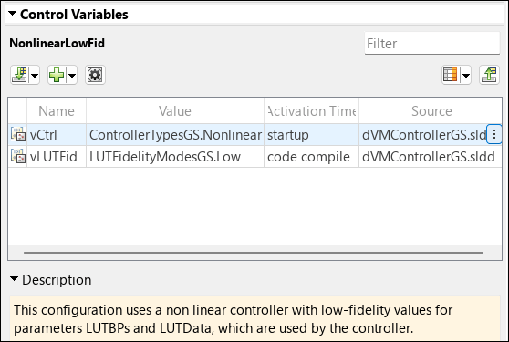 Control Variables table shows the manually set up variables and the description.