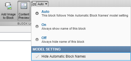 The Auto drop-down list is expanded. The Hide Automatic Block Names check box is cleared.