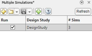 Multiple simulations panel showing one desing study added