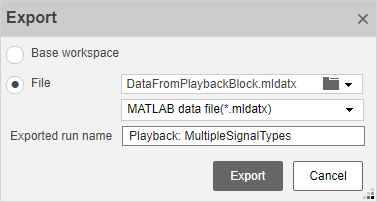 Export dialog box