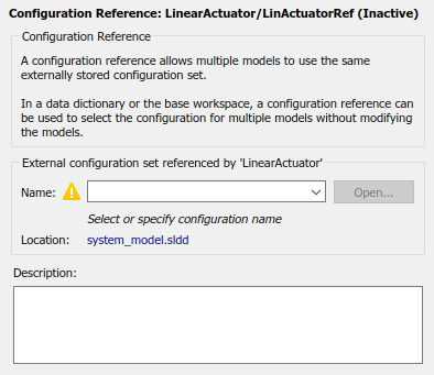 Configuration reference information. The name field shows a warning to specify a configuration name.