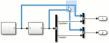 A selection box is drawn around two line segments in the model.