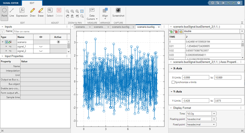 Signal Editor with myScenario.mat from Signal Editor block