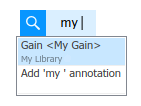 In the Quick Insert menu, the word "my" is entered, and in the search results, My Gain is selected.