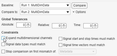 Comparison options menu in the Simulation Data Inspector.