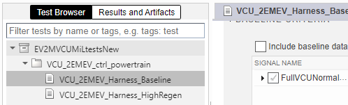 Simulink Test browser test case list.