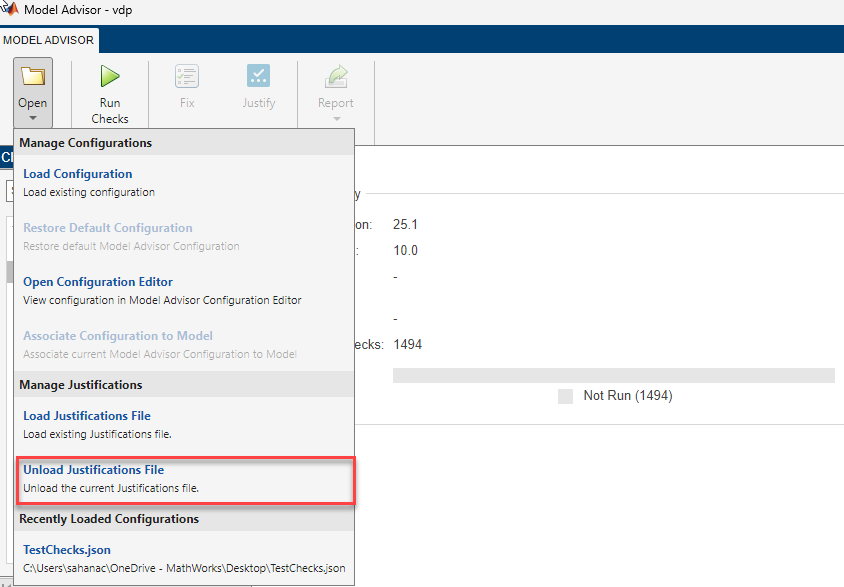 Unload Justifications File