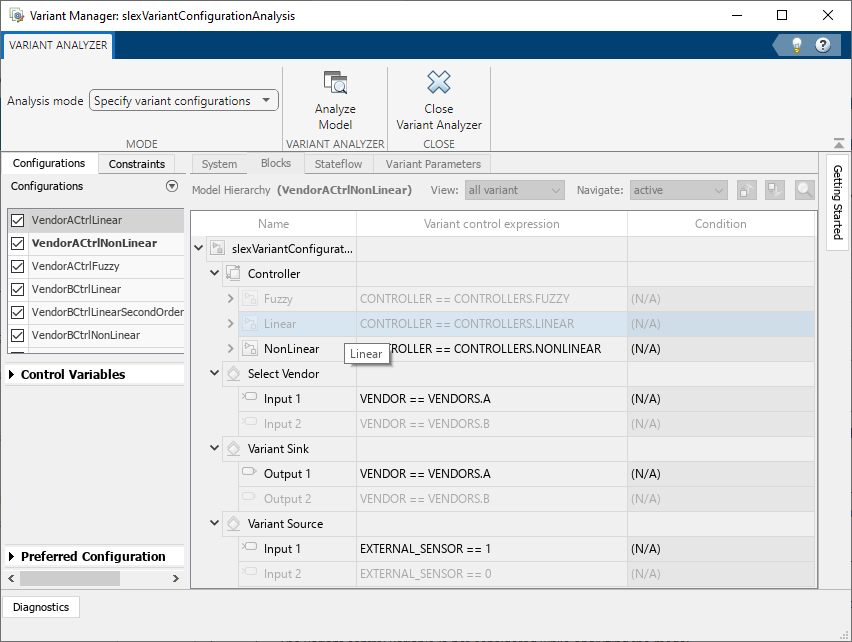 Variant Analyzer window