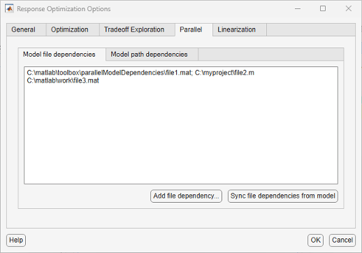A file is added under Model file dependencies under the Parallel tab