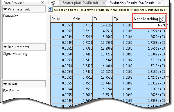 SignalMatching column at the end of the EvalResult table is selected