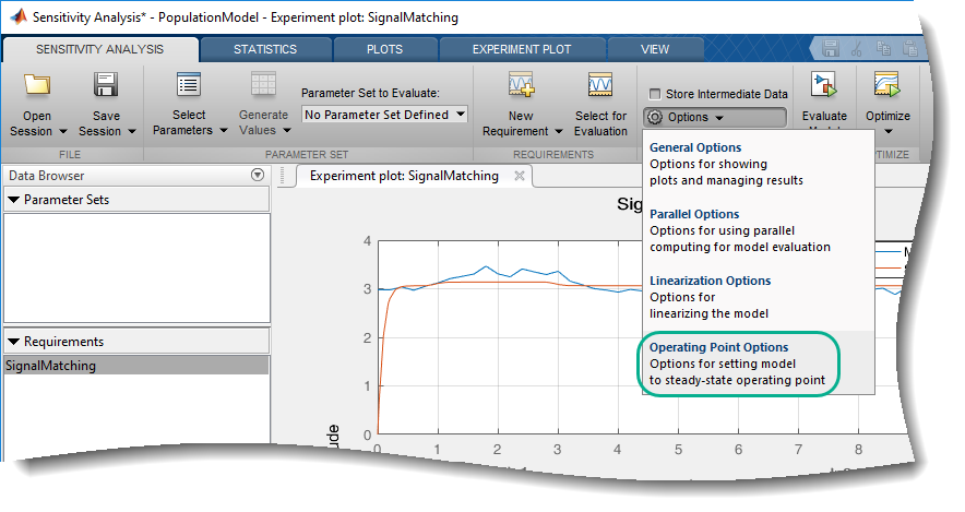 Operating Point Options is selected in the drop-down list for Options