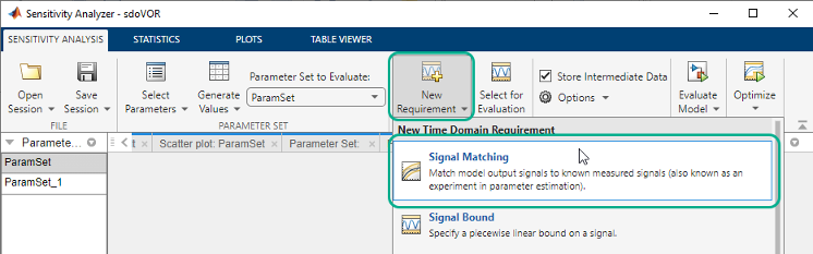 Signal Matching is selected in the drop-down list for New Requirement