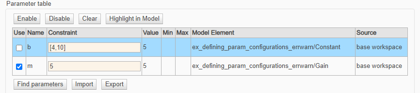 Use Parameter Table to Find Constraints