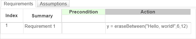 This example shows a requirement that erases the characters between the sixth and twelfth characters of the string "Hello, world!".