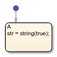 Stateflow chart that uses the tostring operator in a state.