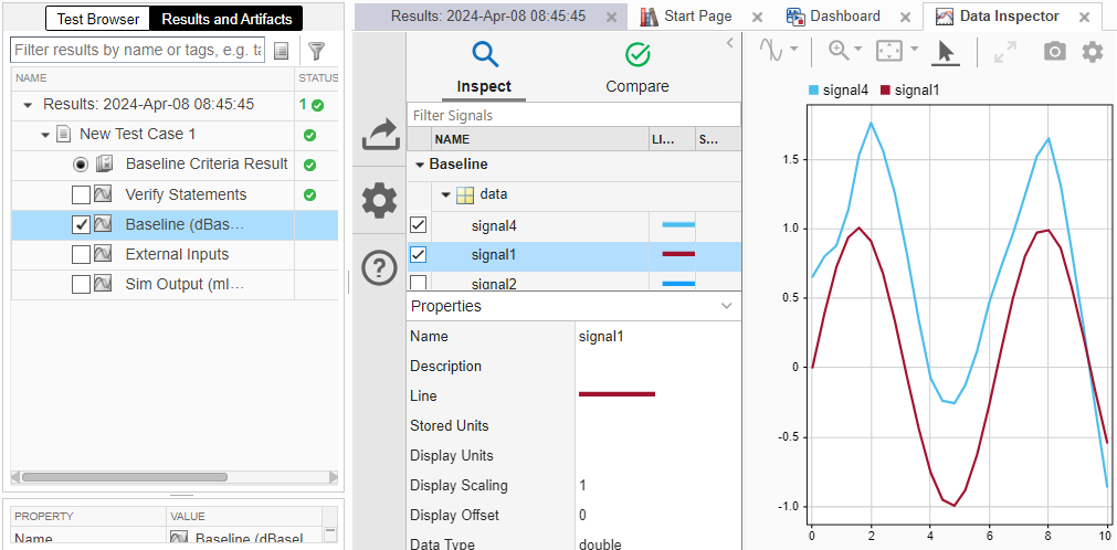 Signal check box selected and two singals selected in Inspect tab