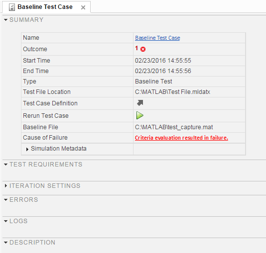 Test case results summary