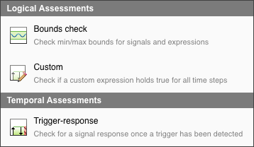 Logical and Temporal Assessments menu