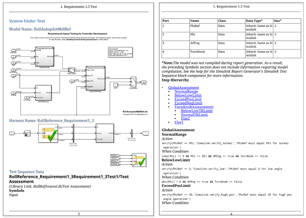 Test specification report detail page