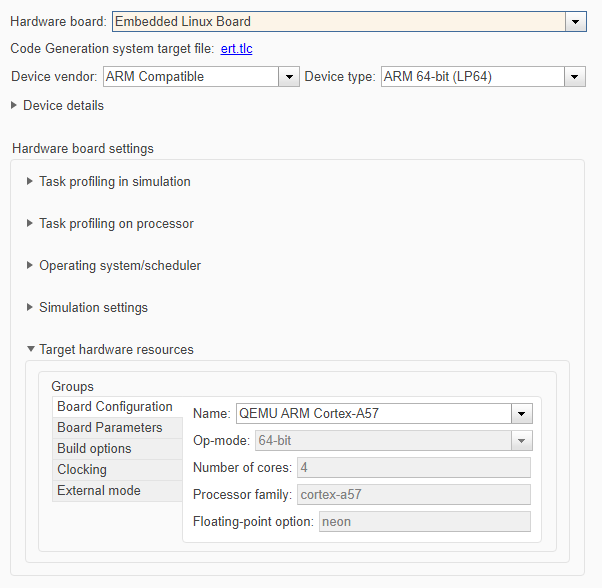 Hardware Implementation pane for embedded Linux devices.