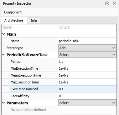 Property inspector showing the task properties for the periodic task