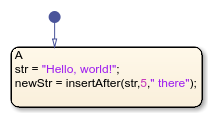 Stateflow chart that uses the insertAfter operator in a state.