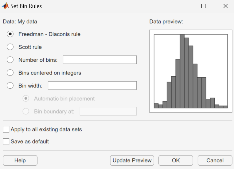 Set Bin Rules dialog box