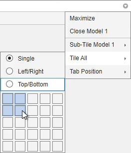 Selections for a side-by-side model comparison using the Document Actions button