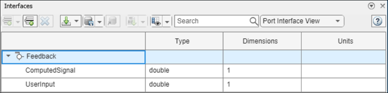 Owned data elements in port interface view in the Interface Editor.