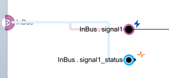 Input port selected with two bus element blocks highlighted in blue.