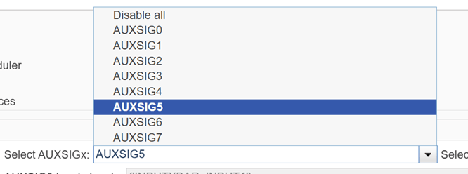 Select AUXSIGx dropdown showing AUXSIG0 through AUXSIG7 channels