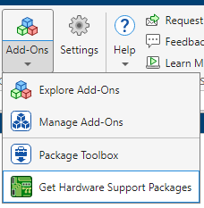 Use the Add-Ons pull down menu to Get Hardware Support Packages.